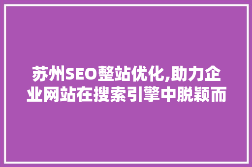 苏州SEO整站优化,助力企业网站在搜索引擎中脱颖而出