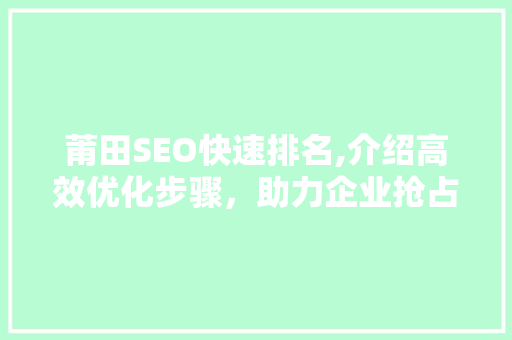 莆田SEO快速排名,介绍高效优化步骤，助力企业抢占市场先机
