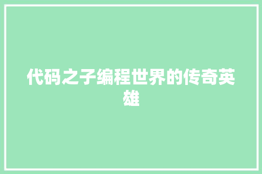 代码之子编程世界的传奇英雄  第1张