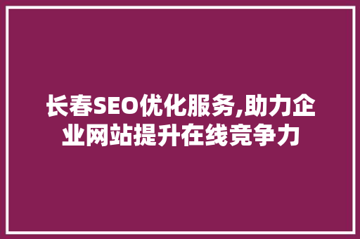 长春SEO优化服务,助力企业网站提升在线竞争力