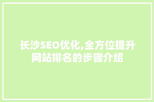 长沙SEO优化,全方位提升网站排名的步骤介绍