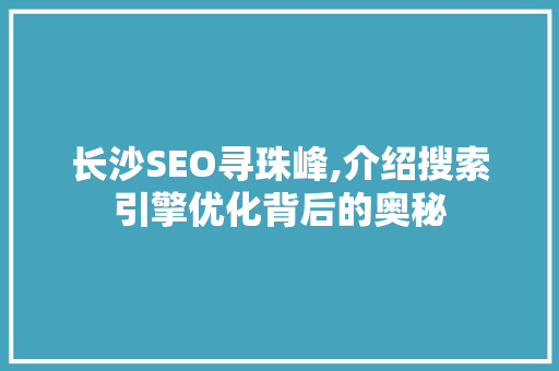 长沙SEO寻珠峰,介绍搜索引擎优化背后的奥秘