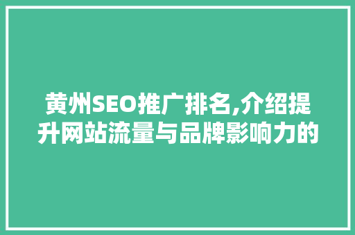 黄州SEO推广排名,介绍提升网站流量与品牌影响力的方法  第1张