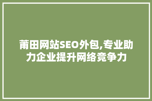 莆田网站SEO外包,专业助力企业提升网络竞争力