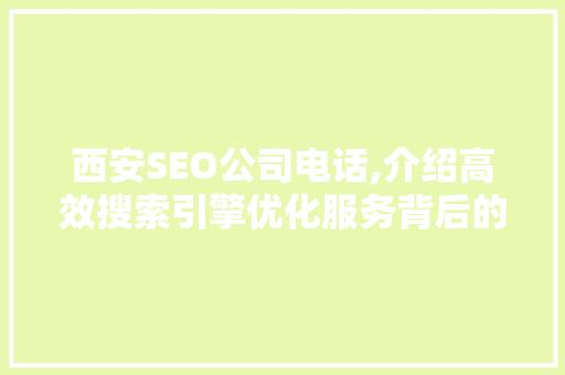 西安SEO公司电话,介绍高效搜索引擎优化服务背后的秘密