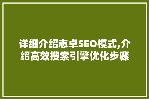 详细介绍志卓SEO模式,介绍高效搜索引擎优化步骤