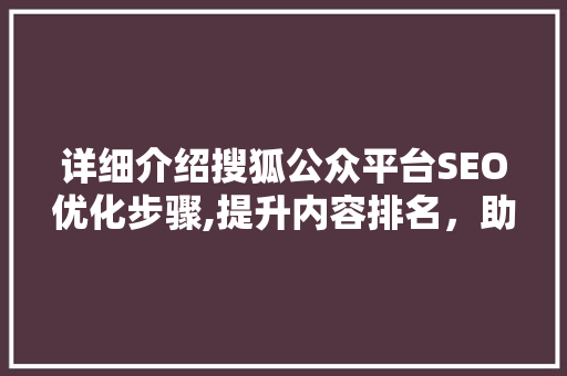 详细介绍搜狐公众平台SEO优化步骤,提升内容排名，助力品牌传播