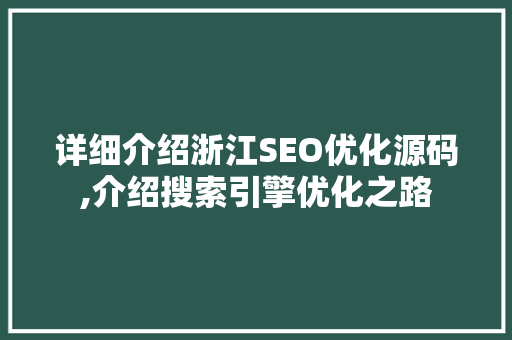 详细介绍浙江SEO优化源码,介绍搜索引擎优化之路