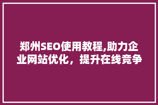 郑州SEO使用教程,助力企业网站优化，提升在线竞争力