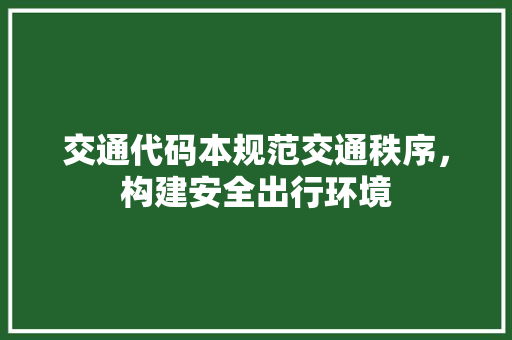 交通代码本规范交通秩序，构建安全出行环境