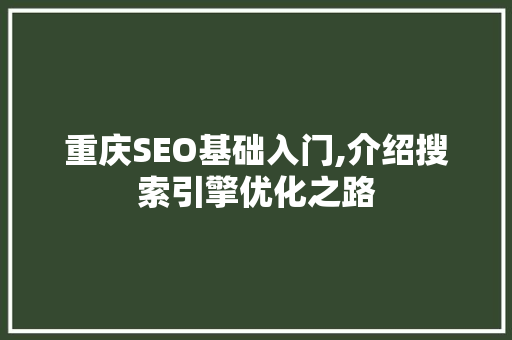 重庆SEO基础入门,介绍搜索引擎优化之路