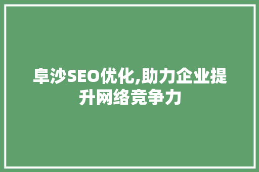 阜沙SEO优化,助力企业提升网络竞争力
