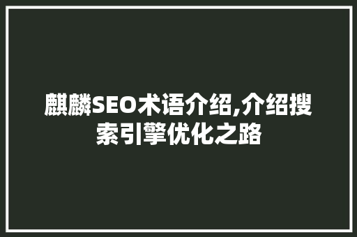 麒麟SEO术语介绍,介绍搜索引擎优化之路