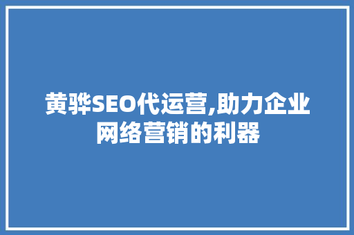 黄骅SEO代运营,助力企业网络营销的利器