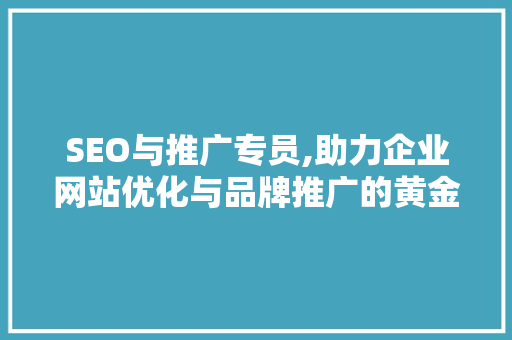 SEO与推广专员,助力企业网站优化与品牌推广的黄金搭档