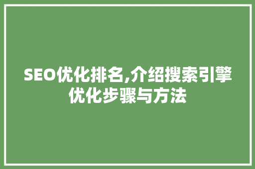 SEO优化排名,介绍搜索引擎优化步骤与方法
