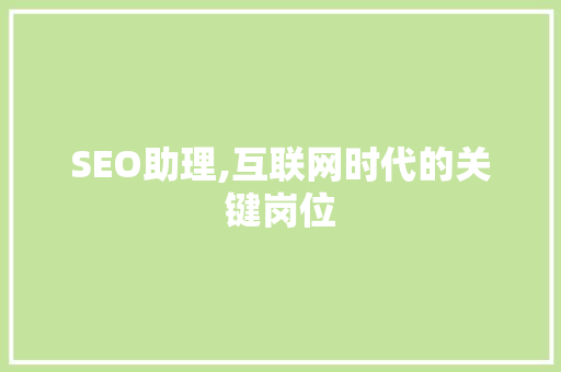 SEO助理,互联网时代的关键岗位