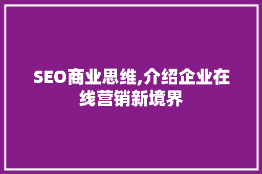 SEO商业思维,介绍企业在线营销新境界