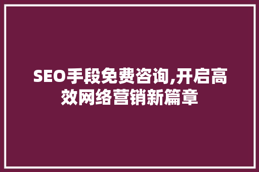 SEO手段免费咨询,开启高效网络营销新篇章