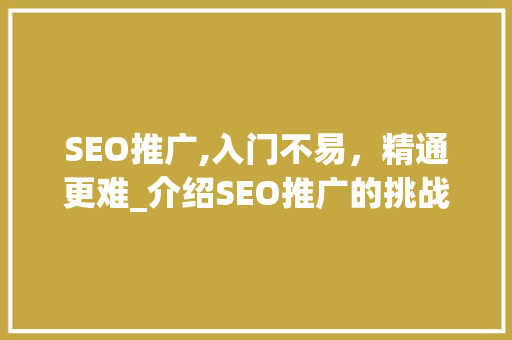 SEO推广,入门不易，精通更难_介绍SEO推广的挑战与机遇