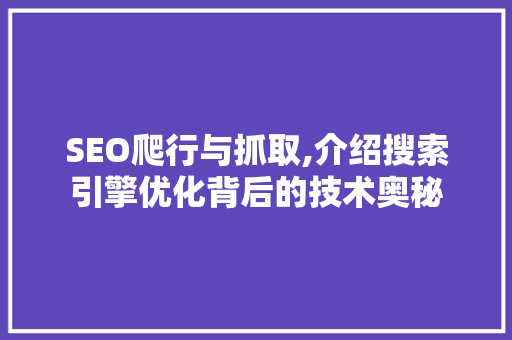 SEO爬行与抓取,介绍搜索引擎优化背后的技术奥秘