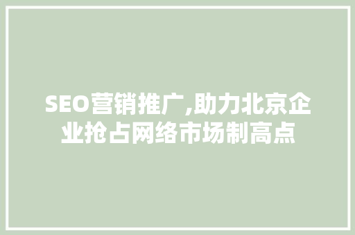 SEO营销推广,助力北京企业抢占网络市场制高点