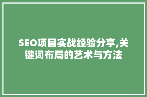 SEO项目实战经验分享,关键词布局的艺术与方法