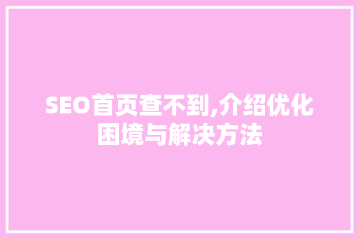 SEO首页查不到,介绍优化困境与解决方法  第1张