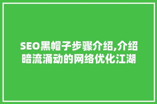 SEO黑帽子步骤介绍,介绍暗流涌动的网络优化江湖