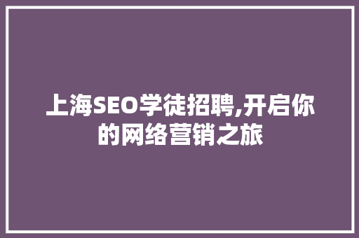上海SEO学徒招聘,开启你的网络营销之旅