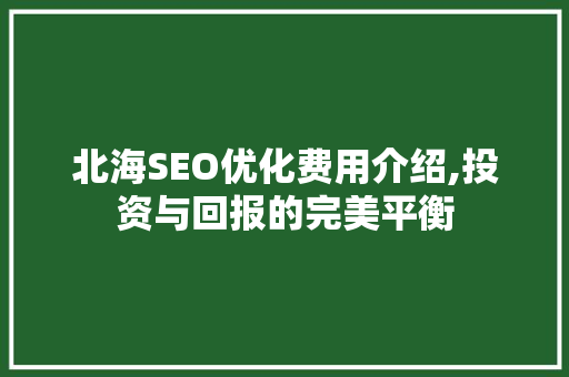 北海SEO优化费用介绍,投资与回报的完美平衡