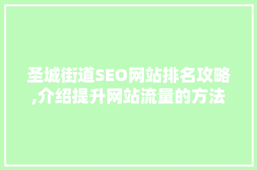 圣城街道SEO网站排名攻略,介绍提升网站流量的方法