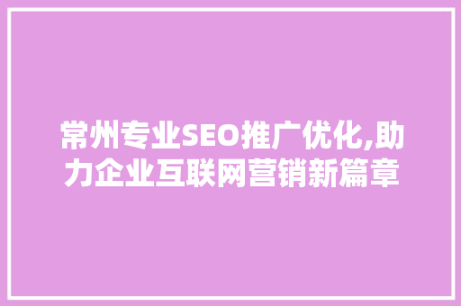 常州专业SEO推广优化,助力企业互联网营销新篇章