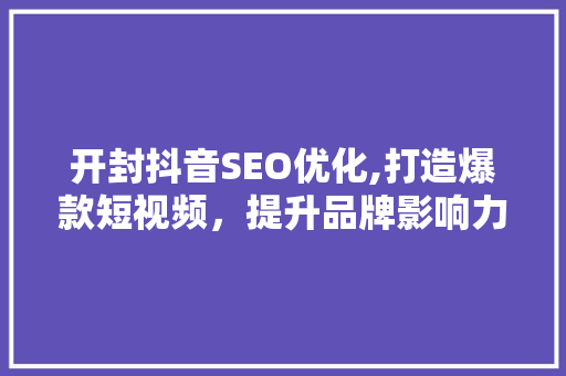 开封抖音SEO优化,打造爆款短视频，提升品牌影响力
