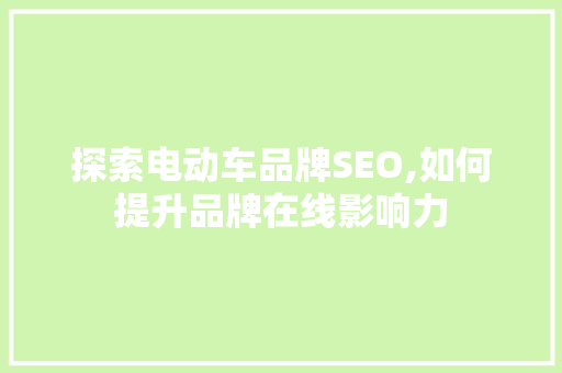 探索电动车品牌SEO,如何提升品牌在线影响力
