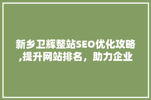 新乡卫辉整站SEO优化攻略,提升网站排名，助力企业发展