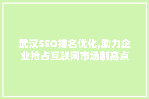 武汉SEO排名优化,助力企业抢占互联网市场制高点
