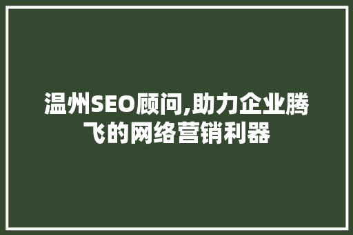 温州SEO顾问,助力企业腾飞的网络营销利器