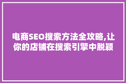 电商SEO搜索方法全攻略,让你的店铺在搜索引擎中脱颖而出
