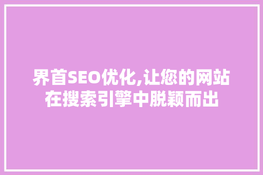 界首SEO优化,让您的网站在搜索引擎中脱颖而出