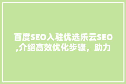 百度SEO入驻优选乐云SEO,介绍高效优化步骤，助力企业腾飞