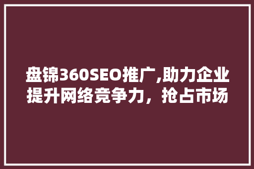 盘锦360SEO推广,助力企业提升网络竞争力，抢占市场先机