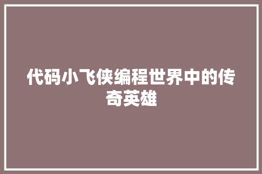 代码小飞侠编程世界中的传奇英雄