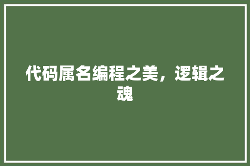 代码属名编程之美，逻辑之魂
