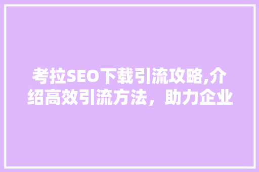 考拉SEO下载引流攻略,介绍高效引流方法，助力企业腾飞