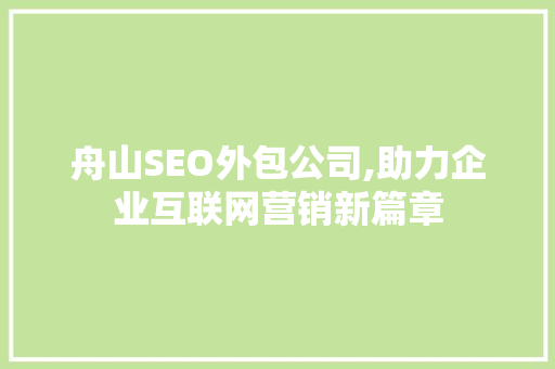 舟山SEO外包公司,助力企业互联网营销新篇章