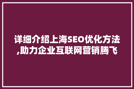 详细介绍上海SEO优化方法,助力企业互联网营销腾飞