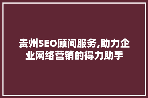 贵州SEO顾问服务,助力企业网络营销的得力助手
