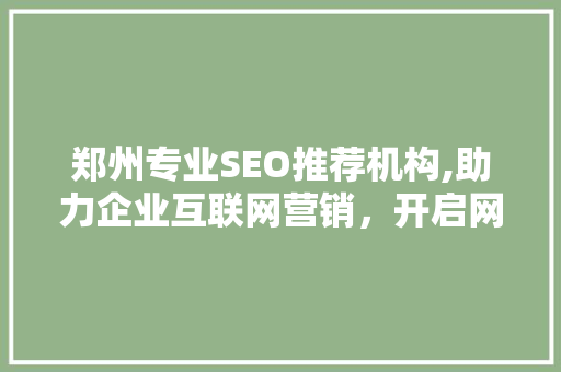 郑州专业SEO推荐机构,助力企业互联网营销，开启网络新篇章