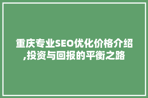重庆专业SEO优化价格介绍,投资与回报的平衡之路